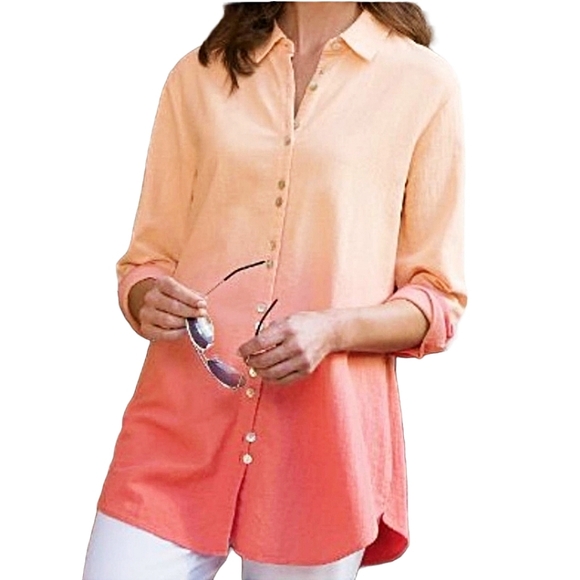 Soft Surroundings Tops Soft Surroundings Ombre Linen Button Down